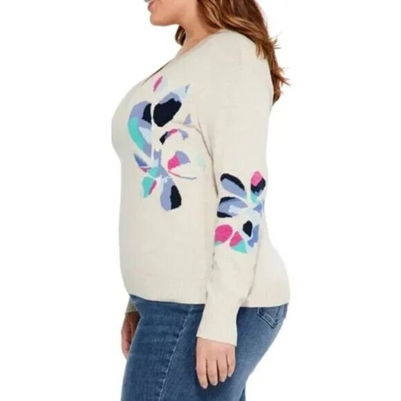 Nic+Zoe Women's Blooming Flowers V Neck Floral Art to Wear Sweater Size XXL NWT - Picture 2 of 9